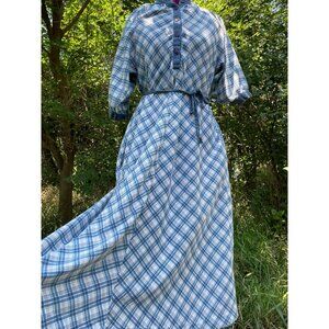 Vintage 1970s Chambray Blue Plaid Dress Rosani Size 8